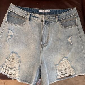 Denim High Waist Distressed Shorts